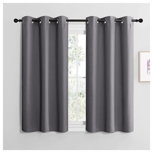 NICETOWN Rideaux et Draperies Occultant Thermique Court Petit Panneaux à Oeillets Decoration Chambre Maison Cuisine Interieurs, L107xH120cm, Gris Foncé, 2 Pièces