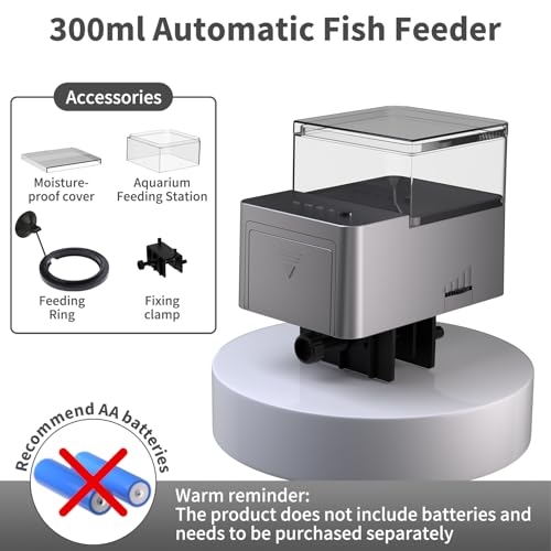 300ml Automatic Feeder for Aquarium Vacation Timer for Fish Tank Food Adjustable Auto Fish Feeder Dispenser for Pellets Strips 8/12/24/48H Timer Battery Operated(Not Included) - Image 2