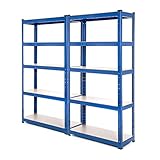 2 Bay Heavy Duty Steel Shelving Garage Racking Unit 150kg per shelf (5 Levels 1500mm H x 750mm W x 300mm D)