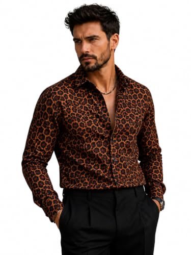 Foomer Brown Solid Self Design Opaque Party Shirts