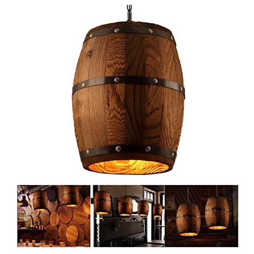 Estilo retro Barril de madera Colgante de luz Cadena ajustable Luces colgantes Creativo único Lámparas colgantes de techo Lampara rustica Café Barra Cocina Almacenar Araña antigua E27 40W