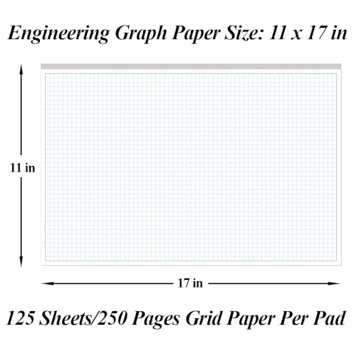 (Pacote com 5) Blocos de papel quadriculado de engenharia, papel quadriculado de 450 páginas de 28 x