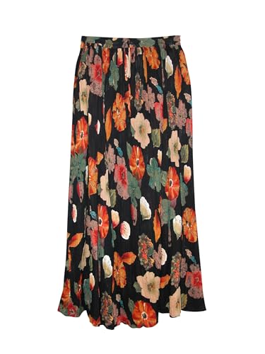 LA CERA Women's Plus Size Crinkled Reversible Printed Skirt, Flowy Midi Skirt, Floral Midi Skirts, 100% Cotton, Machine Wash3