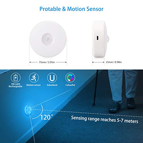 Singhong Motion Sensor Led Night Light, Kids Night Light, Usb Rechargeable, 8 Lighting Colors, 3 Working Modes, For Bedroom, Hallway, Cabinet, Closet, Stairs, Etc, Magnetic Stick Anywhere (2 Pack) #TOP2