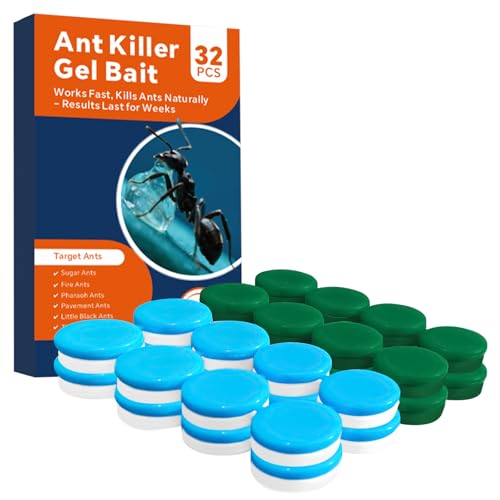 32 PCS Ant Killer Gel Bait Stations, Extra Strengthen Ant Bait Traps, Long-Lasting Effective Pest Gel for Carpenter Ants and Other Common Household Ants, No Mess Easy Use, Safe for Pets and Kids