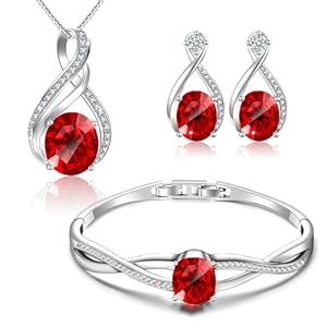 Fahion Burning love Collection Crystal Jewelry Sets For Women 18K White Gold Bracelet Necklace and Earrings Sets for Wife Girlfriend or Mothers Idea Gift for Special Women in Life
