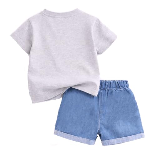 Image of Bold N Elegant Half Sleeve Pure Cotton Baby Boy Girl 3D Burger French Fries Cartoon Snack T-Shirt with Denim Shorts Smart Casual Outfit for Infant Toddler Kids Upto 5 Years