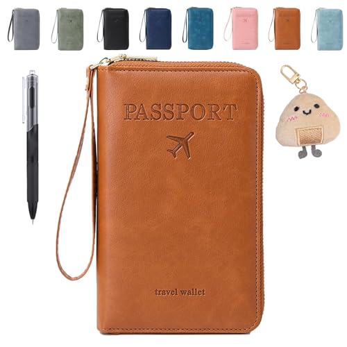 Similarbe Multi-Functional RFID Passport Wallet, Rowgins RFID Passport Holder, Similar Travel Wallet and Phone Holder (Brown)