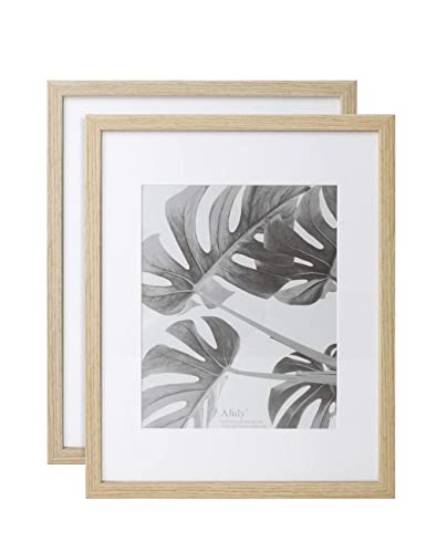 Afuly 11X14 Picture Frames Set Of 2, 8X10 With Mat Photo Frame 11 By 14 Frame Without Mat Natural Wood Texture Wall Mounted Gallery Display Mother's Day Birthday Graduation Gifts For Family, Oak Beige #TOP25