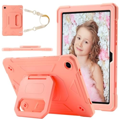 Coque Samsung Galaxy Tab A9 Plus silicone rose antichoc avec support et bandoulière