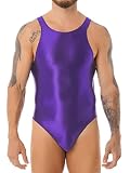 ACSUSS Mens Lingerie Glossy Teddies Costume Scoop Neck Sleeveless Bodysuit Underwear Rompers Purple X-Large