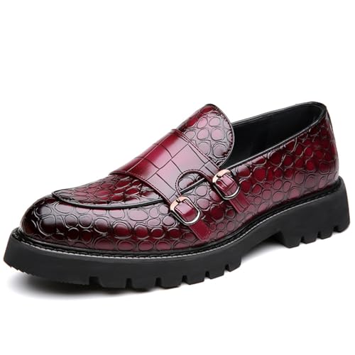 Men's Slip-On Patent Leather Platform Loafers with Double Buckle Classic Penny Loafers Dress Driving Moccasins Fashion Boat Shoes