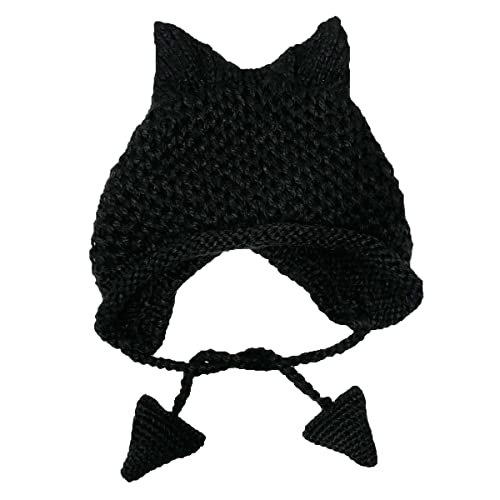 BIBITIME Crochet Beanie Hat Winter Cute Fox Cat Ears Knit Hat Ear Flap Pendent Cap4