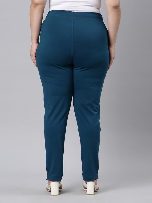 Image of GO COLORS Women Solid Turquoise Blue Mid Rise Regular Fit Kurti Pants
