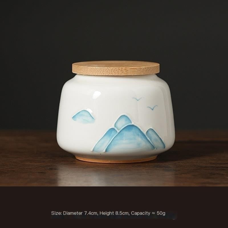 SONGCHAO Sugar Jar Hand-Painted Ceramic Tea Cans Small Portable Storage Tea Empty Cans Desktop Sealed Moisture-Proof Cans Tea Canister(C)