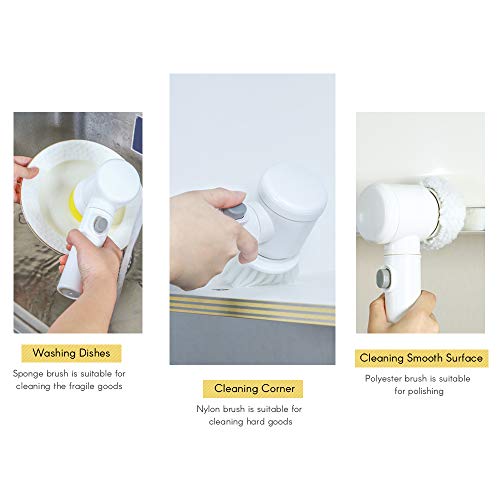Escova de limpeza elétrica Decdeal, esfregão 5 em 1 alimentado por bateria, para cozinha, banheiro,
