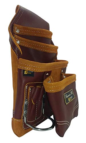 Leather Gold Heavy Duty Tool Pouch | Carpenters Tool Pouch 3251, Maroon, Oil-Tanned, 10 Pockets, 2 Hammer Holders, Reinforced Seams | Made From Premium Natural Grain Leather For Superior Durability #TOP2