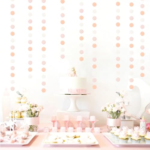 Image of Peach-Pink White Party-Decorations Paper Garland - 52ft Princess Birthday Streamers Banner,Boho Bridal Baby Shower Bachelorette Wedding Hanging Supplies Decor Hugfond