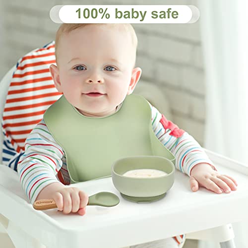 Allstarch 7 Piece Baby Feeding Set - Toddler Plate & Bowl With Suction, Adjustable Silicone Bib, Snack Cup With Lid, Water Cup & Utensils - Baby Tableware Set, Toddler Eating Supplies #TOP5