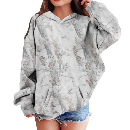 Eynuo Camo Hoodie Kids Cute Hoodies Maple Leaf Print Oversized Drop Shoulder Fleece Hooded Cute Hoodies for Teen Girls