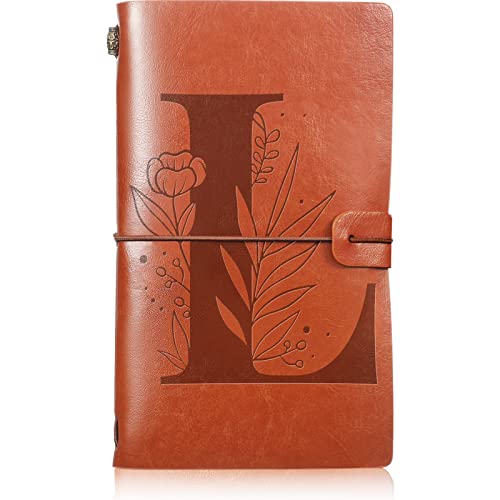 Thenshop Monogrammed Initial Travel Journal Thanksgiving Christmas PU Leather Refillable Travel Diary Lined Planner Writing Notepad for Women Men Graduation Wedding Birthday Teacher Gift(L)