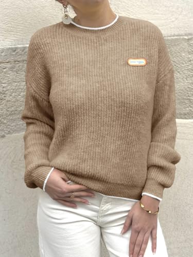 Saodimallsu Womens Fall Knit Sweaters Casual Long Sleeve Crewneck Good Vibe Loose Pullover Sweater Tops2