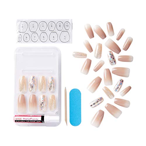 Kiss Gel Fantasy Ready-To-Wear Press-On/Glue-On Nails Kit, Long Length, Style “Hard To Forget”, With 24 Mega Adhesive Tabs, Pink Gel Glue, Manicure Stick, Mini File, And 28 Fake Nails, #TOP2