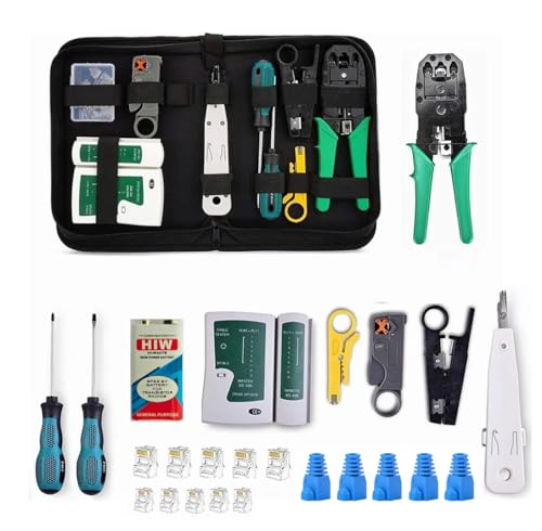 Image of COMTECH cat5 kit Crimping Tool Kit for Network Cable Repair Set Crimper 8P8C 4P4C 6P6C Connectors RJ45 RJ11 RJ12 Cat5 Cat6 Lan Cable Tester Network Repair Tool Portable Wire Stripper