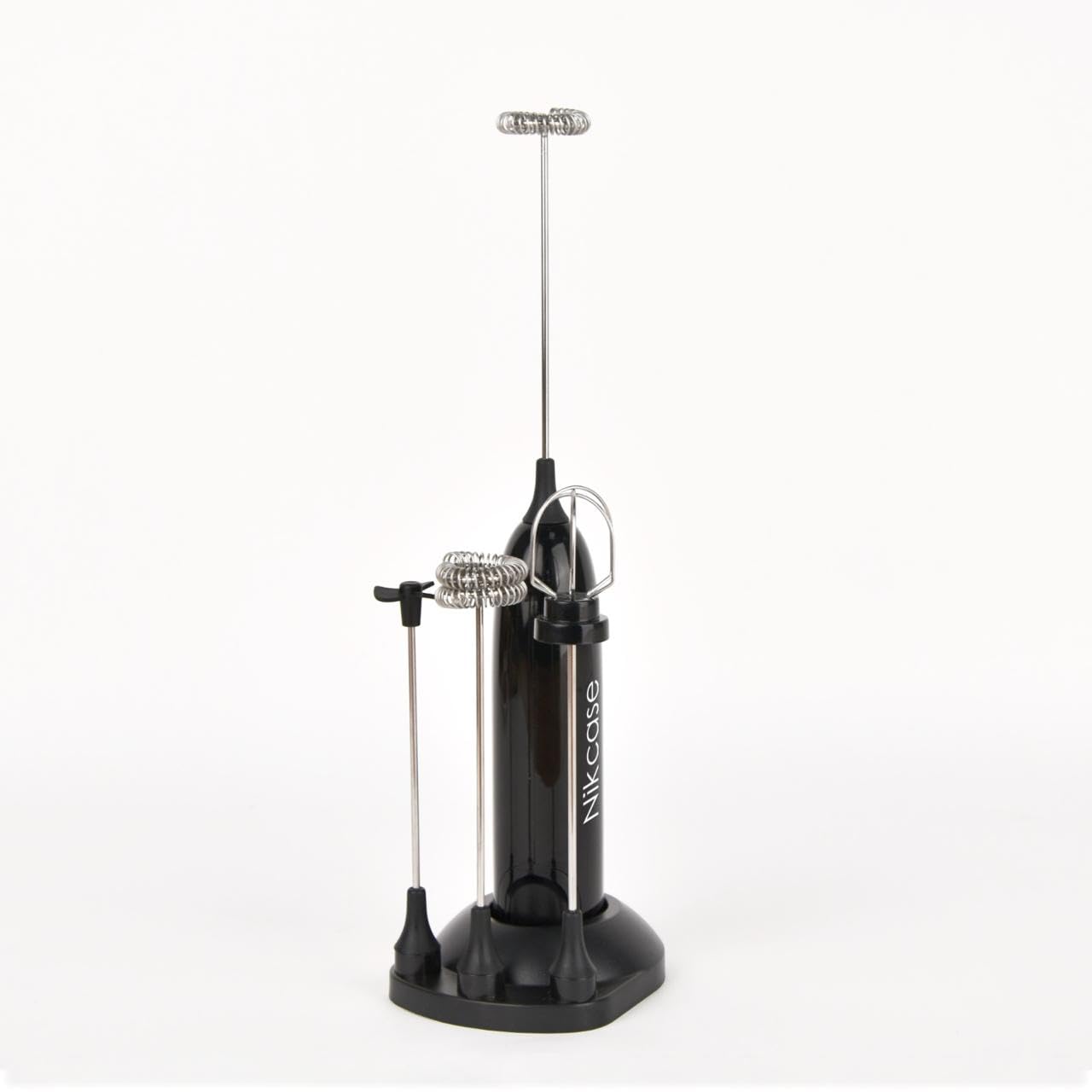 Nik Case 1Y Warranty Coffee Beater Electric | Handheld Milk Frother with Stand & 4 Whisk Attachments | Coffee Frother | Battery-Operated Mixer for Coffee, Cappuccino, Latte, Egg (Black)
