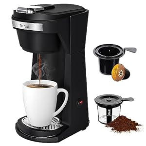 Teglu Single Serve Coffee Maker for K Cup Pod & Ground Coffee 2 in 1, K Cup Coffee Machine 14 Oz Brew Size, Mini One Cup Coffee Pot Fast Brewing 800W, Reusable Filter, Classic Version, Black