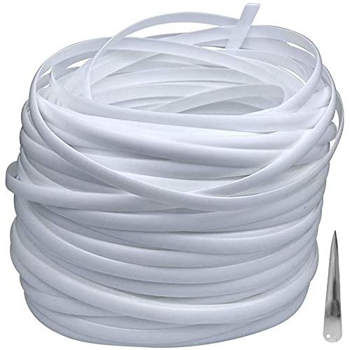Rattan Furniture Fixing Kit (Contains Weaving Tool), Wicker Repair Material, White Flat Plastic Woven Material for Installing Rattan Furniture and Garden Chair Basket -70m (White-1)