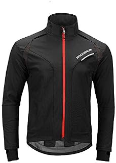 ROCKBROS Men's Cycling Jacket Winter Fleece Thermal Bike Jacket Windproof 3D Padded Jacket Reflective Running Softshell MTB Bicycle Outwear for Outdoor Sports Black Red