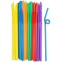 GUSTO [200 Pack] 10.02"High Long Flexible Straws, Disposable Plastic Drinking Straws - Assorted Colors Formerly Comfy Package