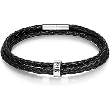 Leather Bracelet for Men with 1-6 Names Personalized Bracelets for Men Custom Gift for Fathers Day Dad, Husband, Son, Grandpa 1 Name
