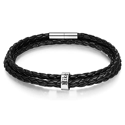 Pulseiras de couro para homem pulseira personalizada com nome gravado pulseira de couro trançado presentes para homens pai marido avô namorados 1-6 nomes, Couro, Âmbar