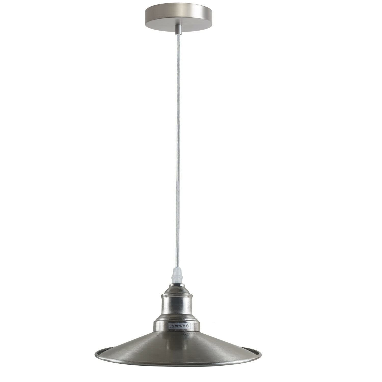 DC Voltage Single Indoor Nickel Ceiling Pendant Light 22cm Fitting Industrial Loft Suspension E27 Lighting for Bedroom, Hall, Dining Room, Lounge