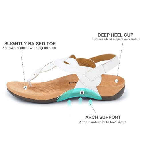 Image of Women's Orthopedic Arch Support Comfortable Walking Sandals, Orthotic Thong T-Strap Supportive Casual Flat Summer Sandals for Women