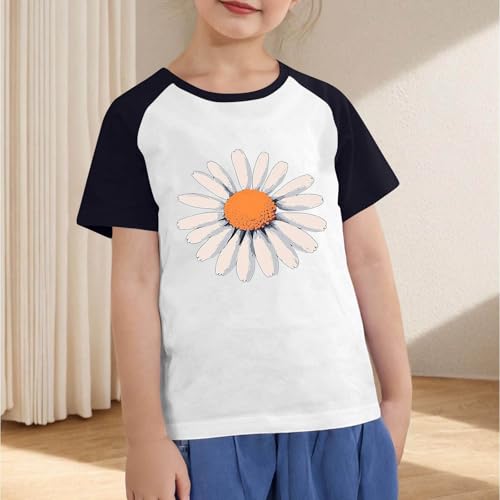 Girls Raglan Short Sleeve T-Shirts Cute Daisy Print Kids Summer Tops Loose Crewneck Casual Basic Tees for Boys 2-14 Years3