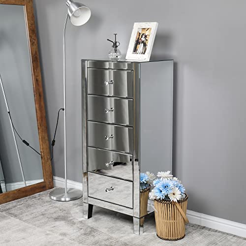 Frithjill 42'' Tall 5 - Drawer Mirrored Accent Chest, Silver Mirrored Dresser #TOP3