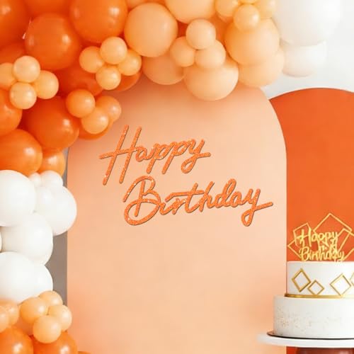 Image of TONIFUL Happy Birthday Sign for Backdrop - Glitter Orange Felt Banner - Includes Dot Glue - Perfect for Birthday Party Backdrop,Wall Decr,Balloon Arch,Photo Background