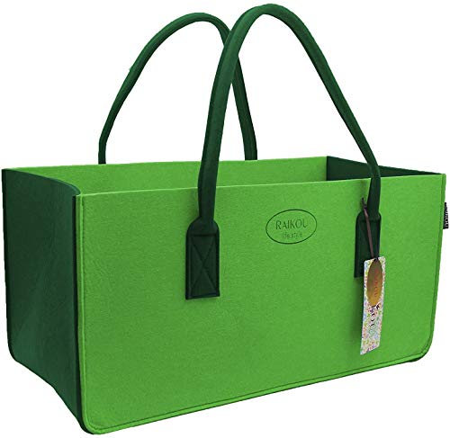 RAIKOU Sac en Feutre,Sac de Courses en Feutre,Panier a Bois,Sac de Plage,Sac buches cheminee,Panier à Linge,Sac de Jardin,Panier de Pique Nique (Vert/vert pin,50x34x27cm) Cover
