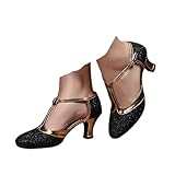 Hixingo Zapatos de Baile Latino Mujer Tango Zapatos de Salsa y Bachata con Tacón 6,5cm Cómodos Elegante Sandalias para latín, Salsa, Tango, Rumba, Cha Cha (D309 Negro,40)