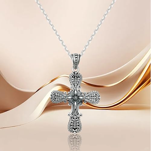 Cross Necklace for Women, 925 Sterling Silver Gothic Religious Pendant, Dainty Christian Jewelry for Daily Wear, Birthday and Mothers Day Gift3