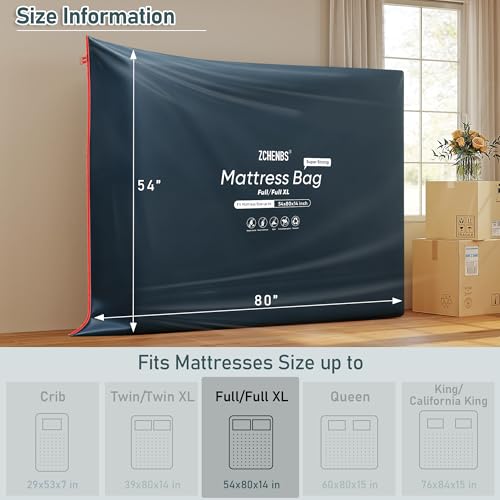 Image of ZCHENBS - Full /Full XL Mattress Bags for Moving, Waterproof Mattress Storage Bag with Zipper, Heavy-Duty 5 Mil Ultra-Thick Bed Protector Cover for Moving, Reusable (Solid /Black, 1 Pack)
