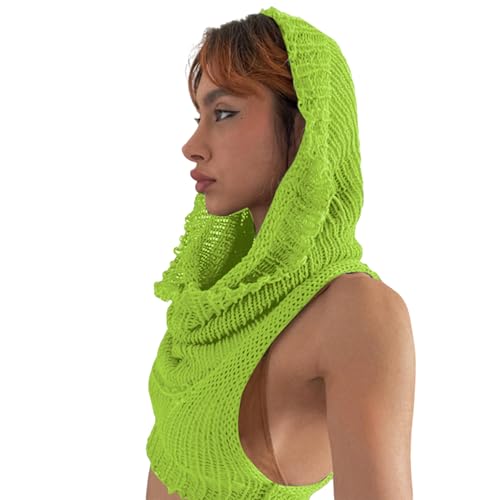 Image of Women Knitted Hoodie Sweater Vest Sexy Sleeveless Hollow Out Hooded Crop Top Streetwear Rave Oufit