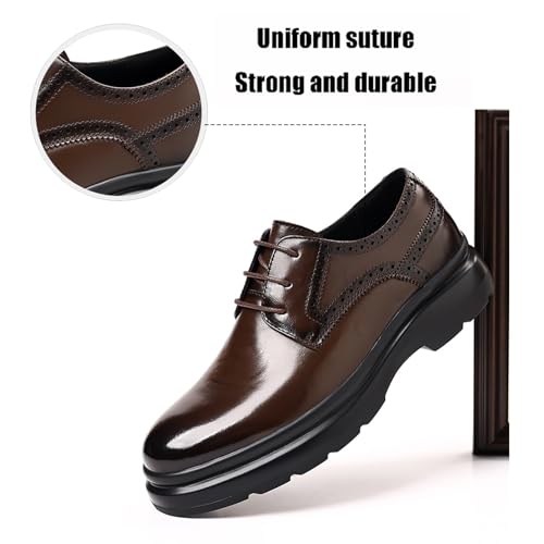Men's Leather Lace-Up Breathable Brogue Oxfords Fashion Round Toe Soft Chunky Sole Lightweight Dress Shoes for Business Casual Walk3