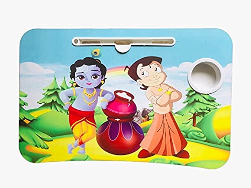 PURVASHI Foldable Laptop Krishna bheem Table Cartoon Printed Kids Study Table for Children Bed Table for Breakfast, Kids Activity Table with Tablet Stand and Cup Holder (Krishna BHEEM)