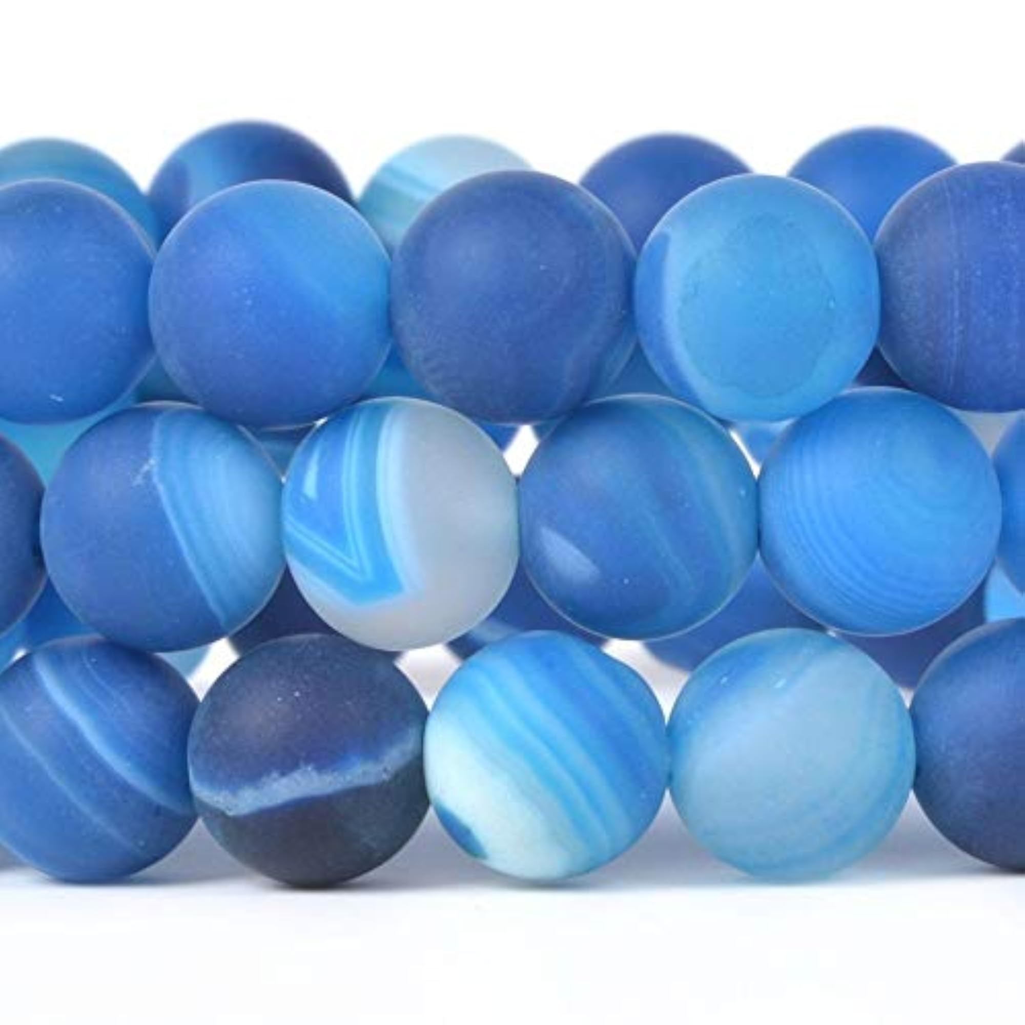 Unisex Natural Matte Dyed Blue Brazilian Agate Stretchable Bracelet