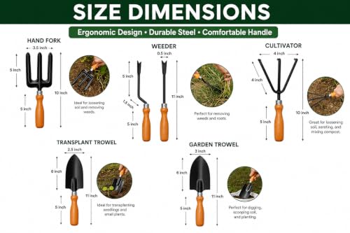Image of Gardening Tools Kit (Set of 5), 2 Trowels, Hand Fork, Weeder, Cultivator,| Manual Tools Kit for Home Garden, Indoor and Outdoor Gardening (GTK)