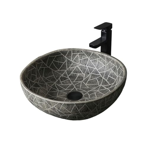 Cubeta de lavabo Lavabo sobre encimera esmerilado Vintage, lavabo de baño, mano for Patio doméstico con accesorios Mueble de baño